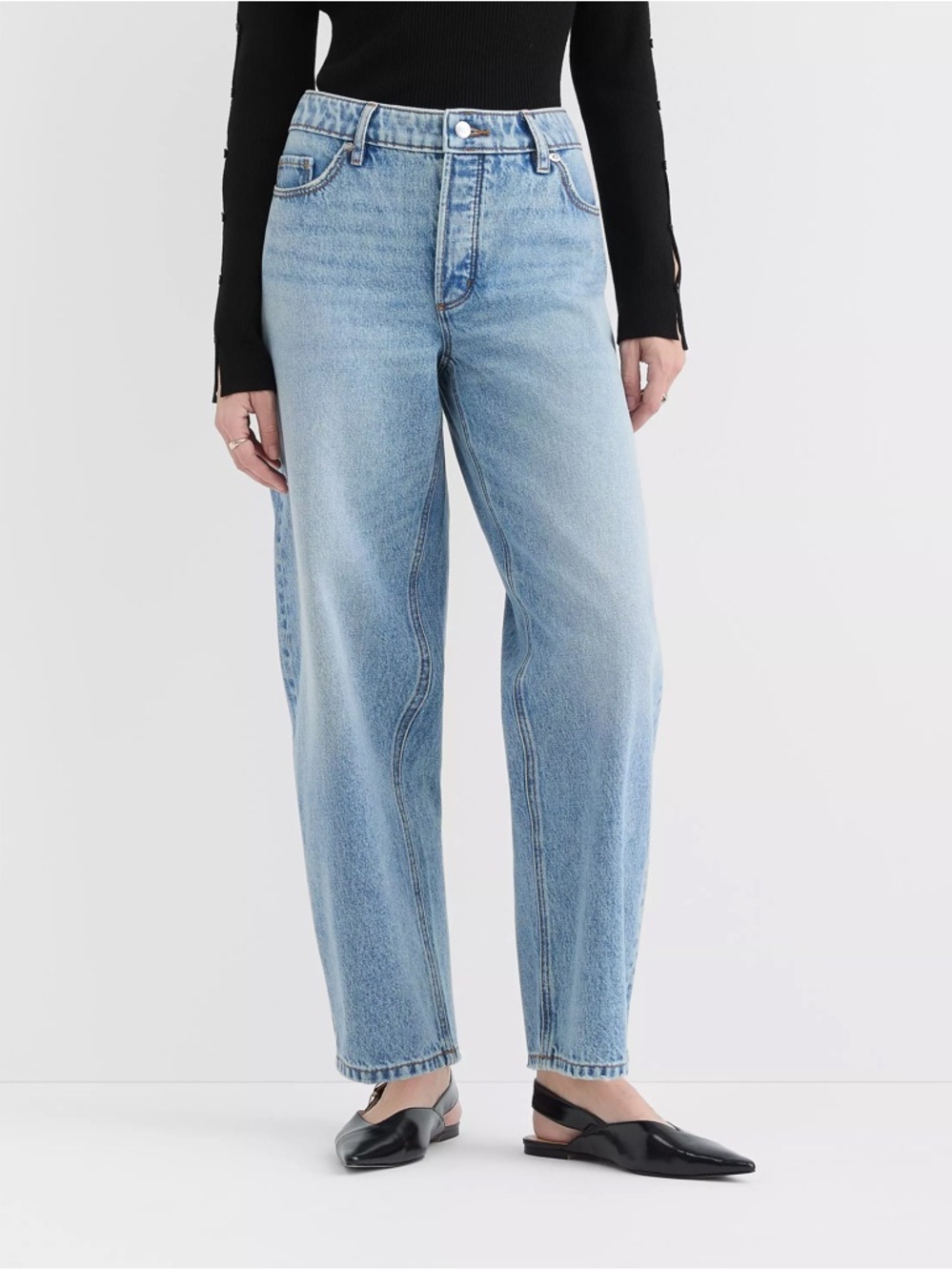 Loft “Rivete” button fly barrel jeans is “aura”
